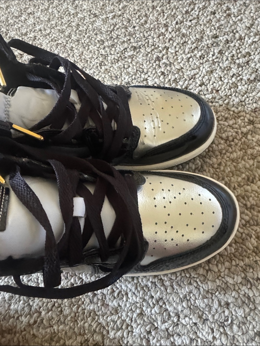 Jordan Kids Metallic Silver and Black High-Top Sneakers